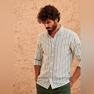 Octobre Oxford Charlie Shirt Blue, White, and Green Stripes Size L